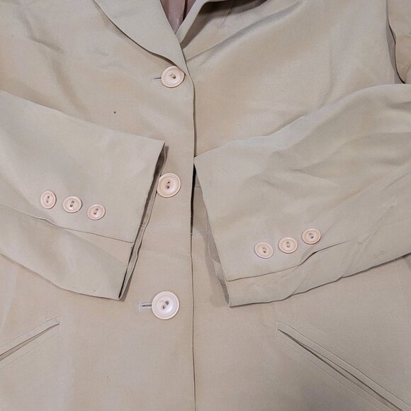 VTG Kasper & Company Yellow 100% Silk Buttoned Lined Notch Suit Jacket 12 - Picture 15 of 16